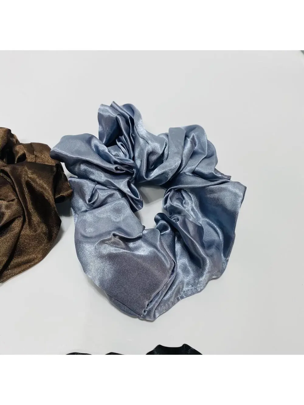 Hair Scrunchies Set of 4 Cream Brown Grey Black Soft Elastic Brand New